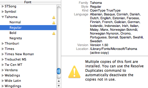 Font Book Duplicate Tahoma Font